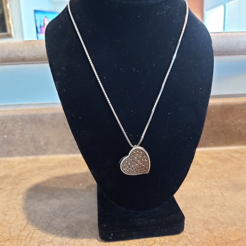 Silver sparkly crystal heart necklace w/ silver box necklace,including gift box